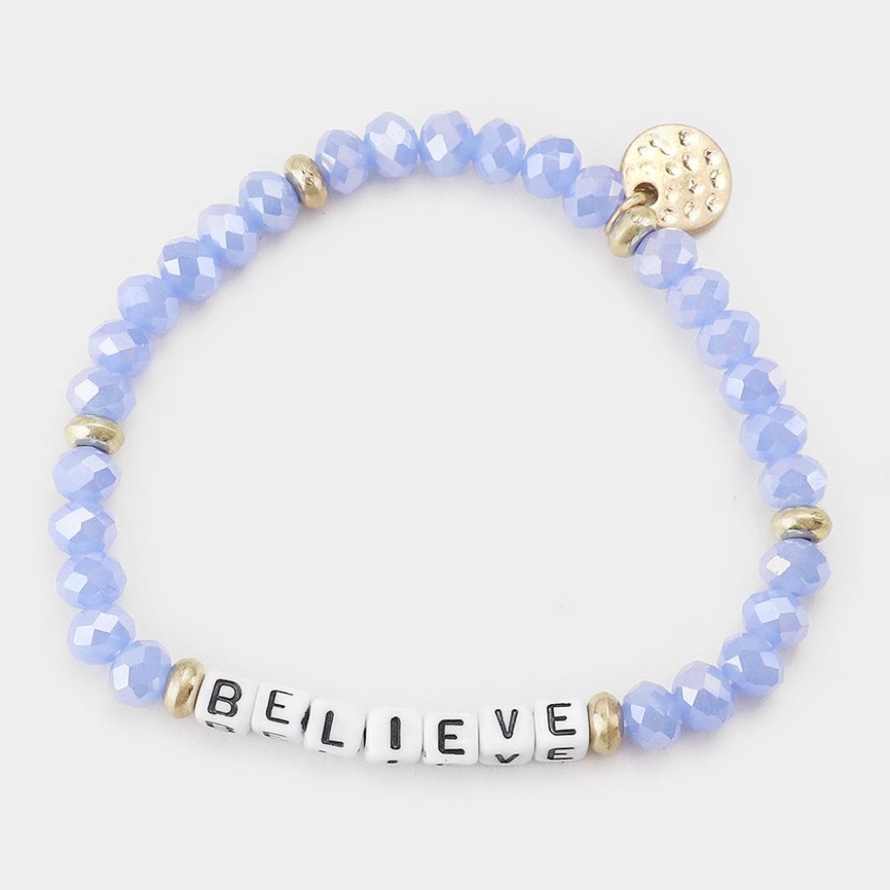 Believe Light Blue Message Stretch Bracelet